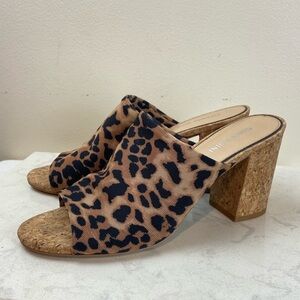 Gianni Bini Leopard Print Cork Heel Mules | Block Heel Sandals